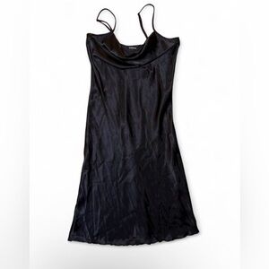 Bebe black satin slip maxi dress with cowl neck and spaghetti adjustable strap M